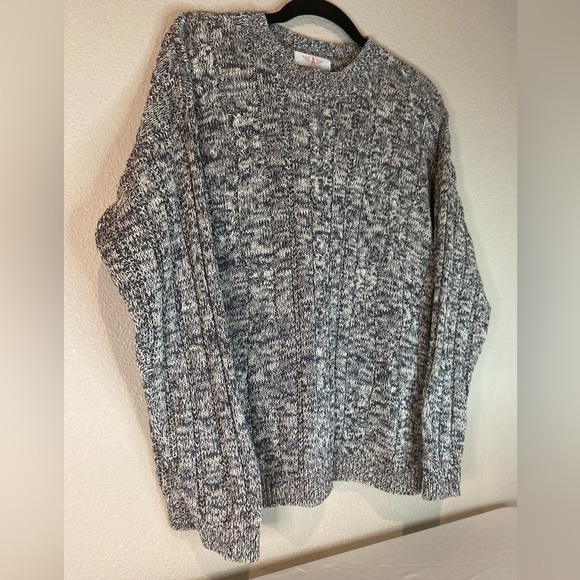American Weekend Sweaters - American Weekend~Navy/White Marled Pullover Open Knit Braid-Look Sweater~Size L